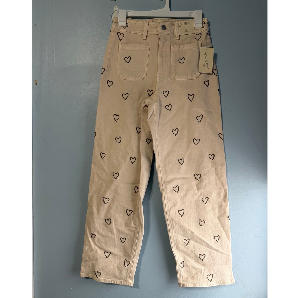 Universal Thread 4R Cream Heart Embroidered Sailor Straight Leg Jeans 2701